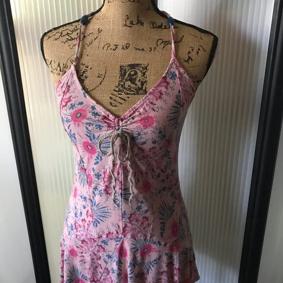 Free People summer mini dress. Ruched chest w/tie - Picture 6 of 7